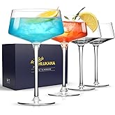 Hlukana Hand Blown Martini Glasses Set of 4, 8 oz Coupe Glass, Premium Crystal Cocktail Glassess, Champagne Glass, Handblown Drinkware Set, Perfect for Bar, Cocktails, Martinis, Margaritas, Parties