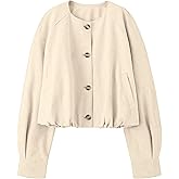 Xunger Women's Faux Suede Button Jacket Oversized Gathered Hem Short Length Coat Casual Vintage Outerwear with Pockets