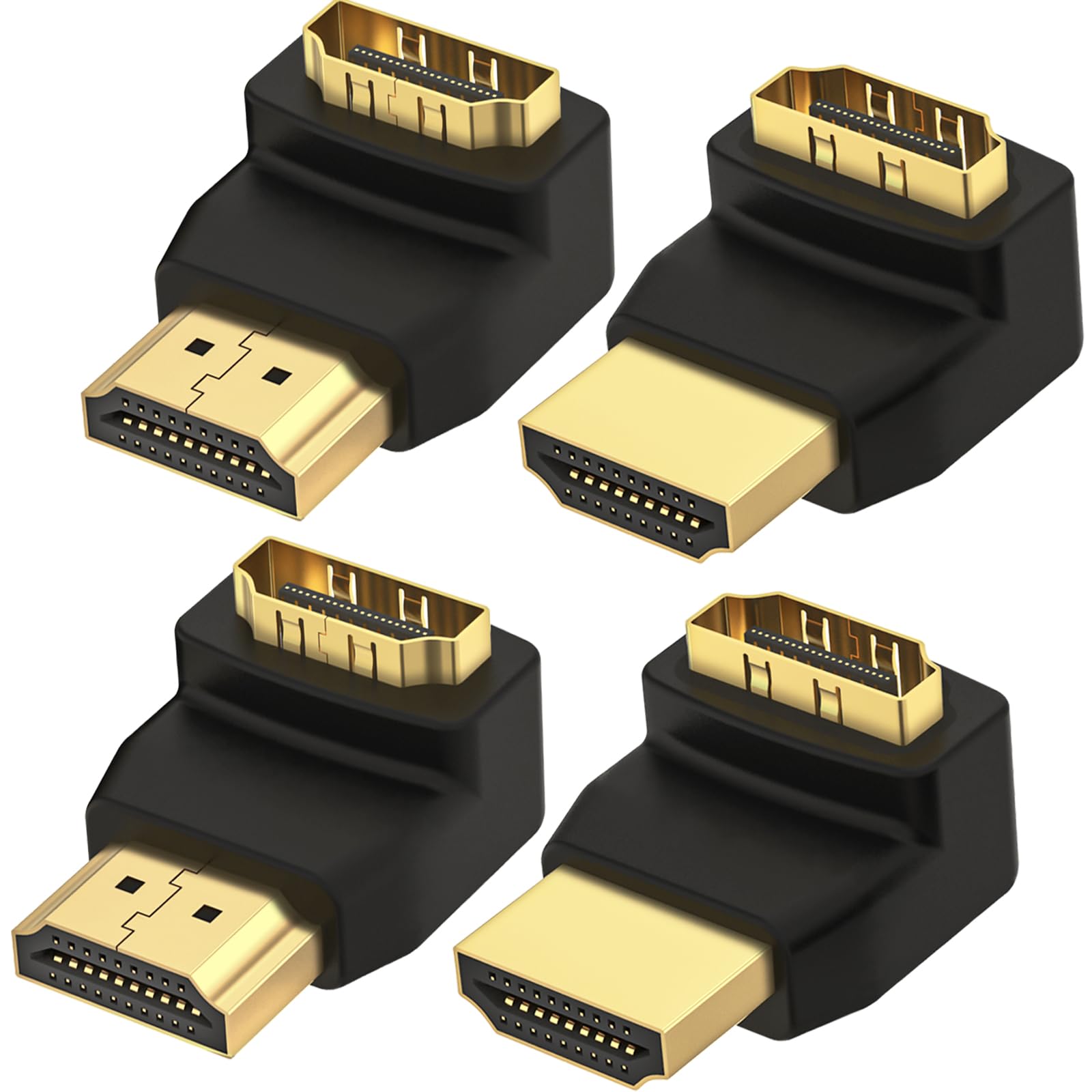 LEENUE Right Angle HDMI Adapter 4K, 90 and 270 Degree Male to Female HDMI Angled Connectors Extender Combo, Support UHD ARC HDR 3D 1080p, for PC, Laptop, Projector, Monitor, TV, Xbox, PS5, 4 Pack