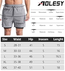 Aolesy Men’s 2 in 1 Running Shorts 5 Inch Workout