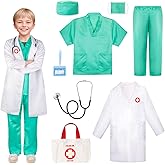 Meland Doctor Costume for Girls - Kids Scrubs with Lab Coat & Carry Bag, Doctor Dress Up for Halloween, Career Day Role Play
