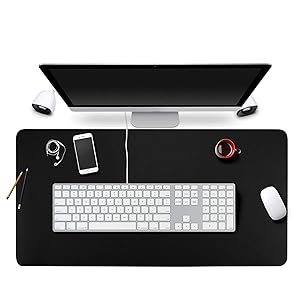 BUBM Desk Pad Protector 31.5" x 15.7", PU Leather Desk Mat Blotters Mouse Pad Organizer with Comfortable Writing Surface(Black)