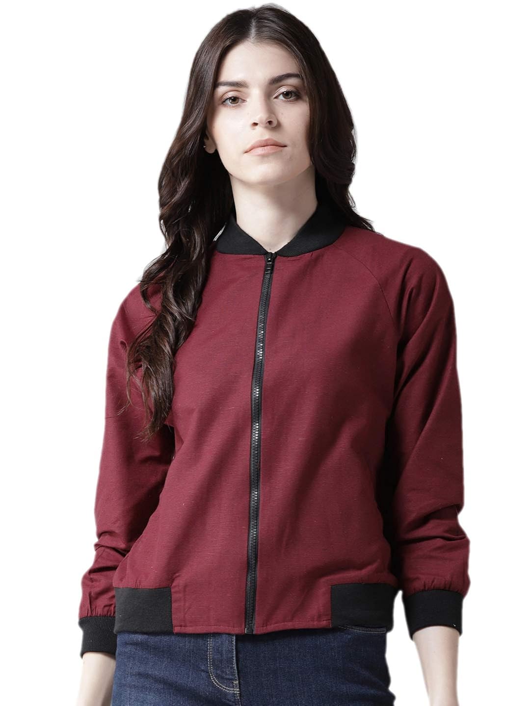 style quotient by noi women maroon solid bomber jacket