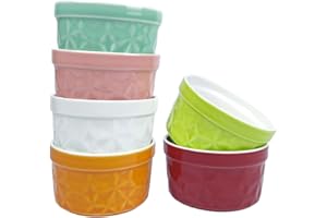6 oz Ramekins, Sinsanbo colorful Porcelain Ramekins set of 6 oven, Air fryer and Microwave safe for Creme Brulee, Ceramic Ram
