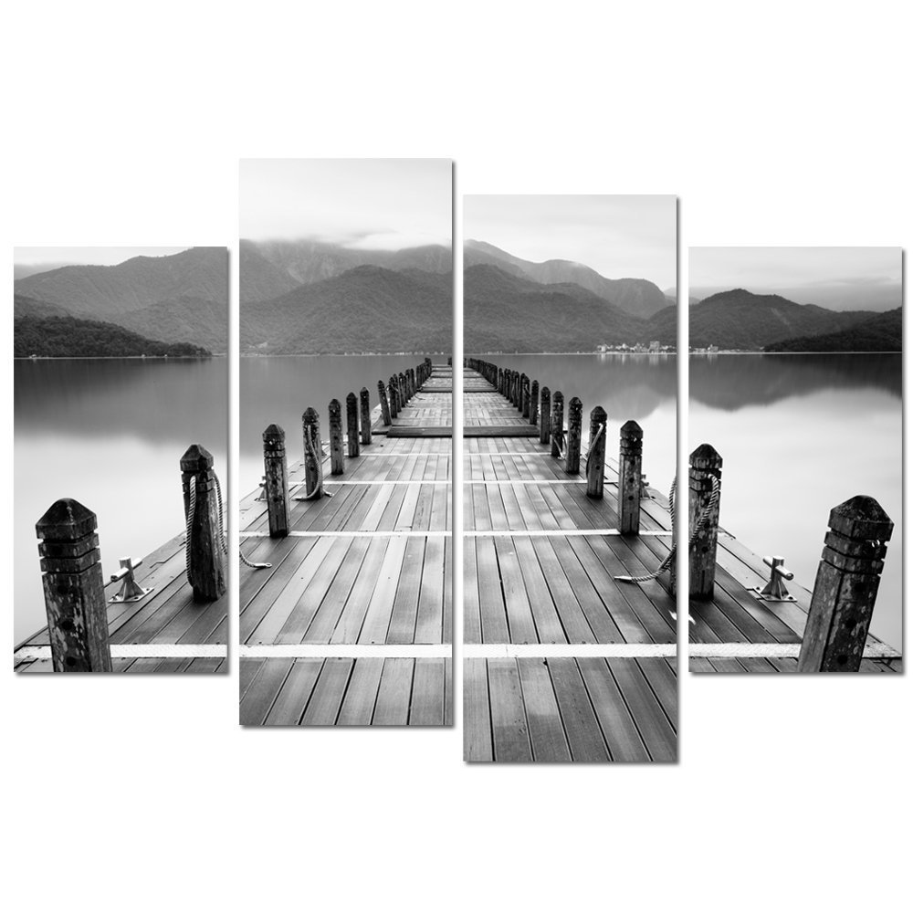 Black and White Landscape Canvas Prints Wall Art Lake Picture Framed