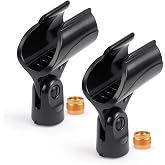 JTLAU Adjustable Microphone Holder &amp; Microphone Clip, Mic Clip for Microphone Stand, Fits Wireless Handheld Microphones, Includes 5/8" Male to 3/8" Female Thread Adapter, 2 Pack