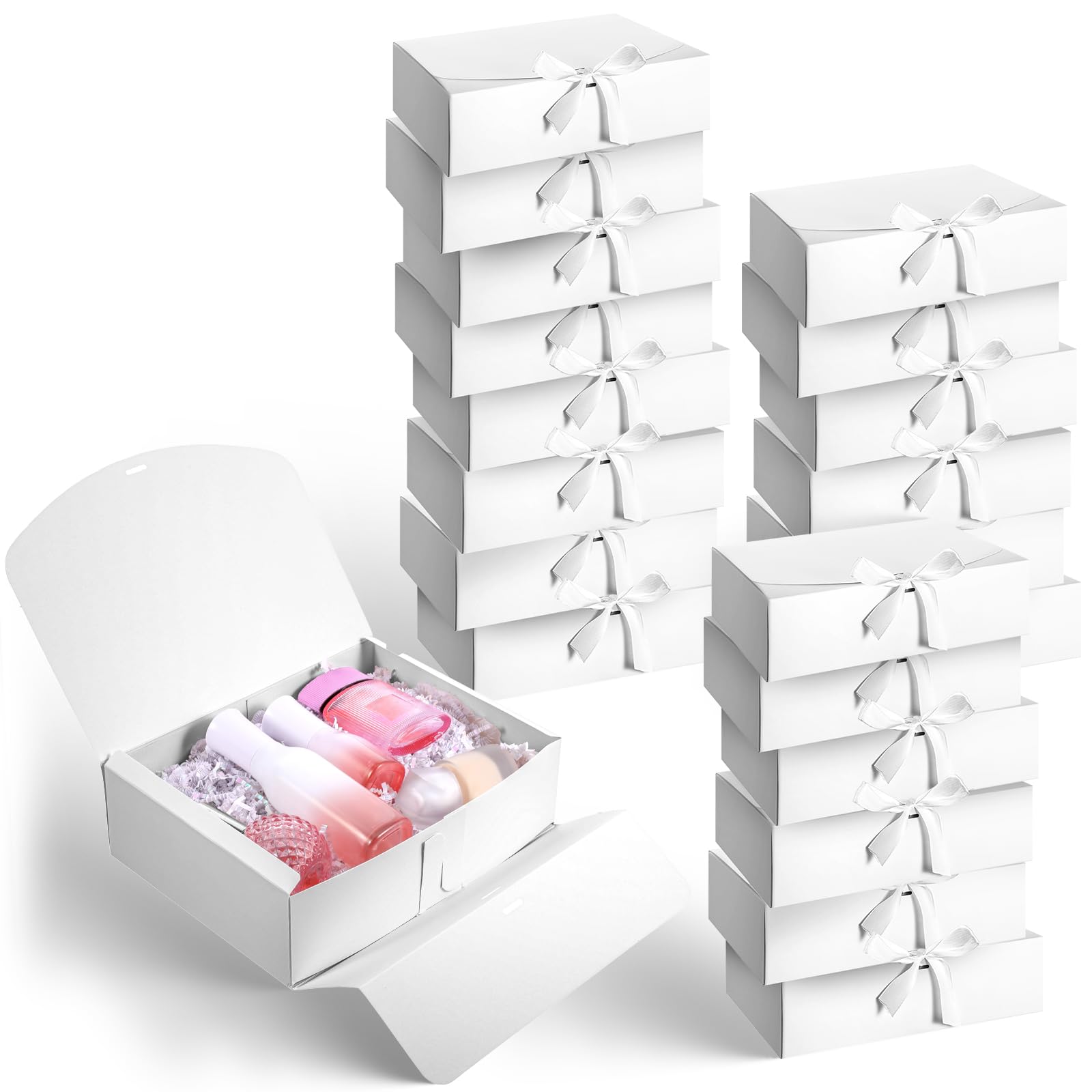 View 1 of 20 Pack White Gift Boxes with Lids for Presents - 10.6 x 7.8 x 3.1" White Bridesmaid Proposal Boxes with Ribbons - Cajas De Regalo for Wedding, Birthday, Christmas, Bridesmaid, Graduation, Packaging