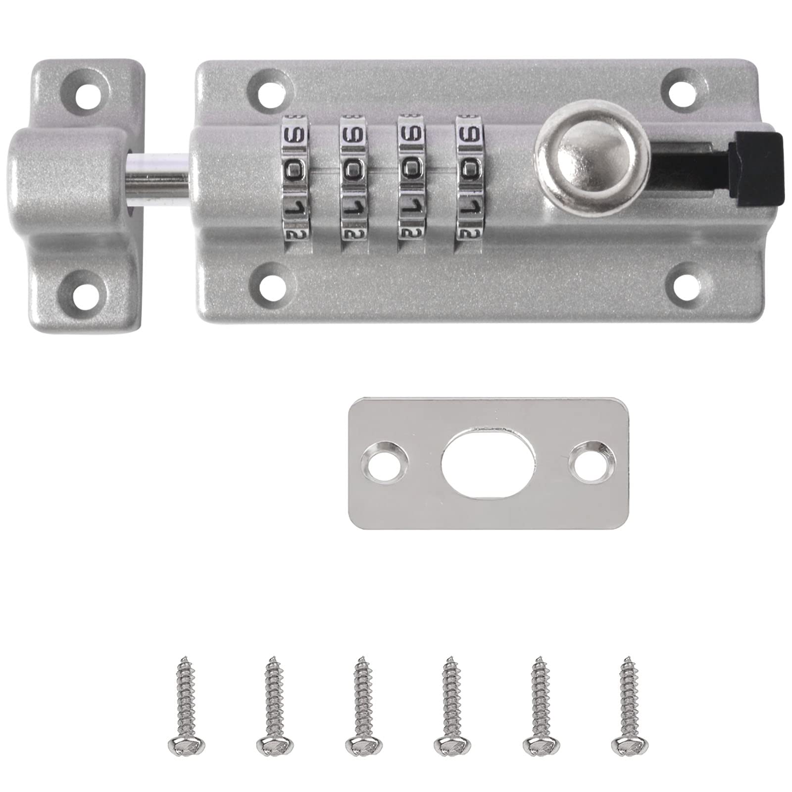 Combination Locking Bolt, ProChosen 4 Digit Sliding Lockable Padbolt Heavy Duty Sliding Lockable Padbolt Waterproof 12cm Silver Stainless Steel Silded Door Latch for Wooden Gates