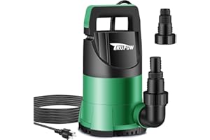 TRUPOW 1 HP Sump Pump Submersible Water Pump 3981 GPH Portable Thermoplastic Electric Utility Pump for Swimming Pool Garden Basement Tub Pond Draining Remove Water Level Down to 0.3"