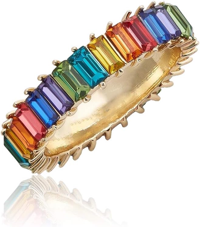 LoyaHyeok Rainbow Bands Rings Cubic Zirconia Eternity Ring Rainbow Cocktails Stackable Rings for Women Exquisite Creative Jewelry