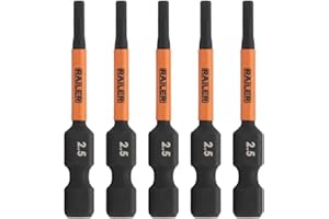 Railer 2.5mm Hex Drive Bit - Impact Grade S2 Steel 2" Hex Head Allen Wrench Drill Bit w/Quick-Release 1/4 Shank. (5pc)