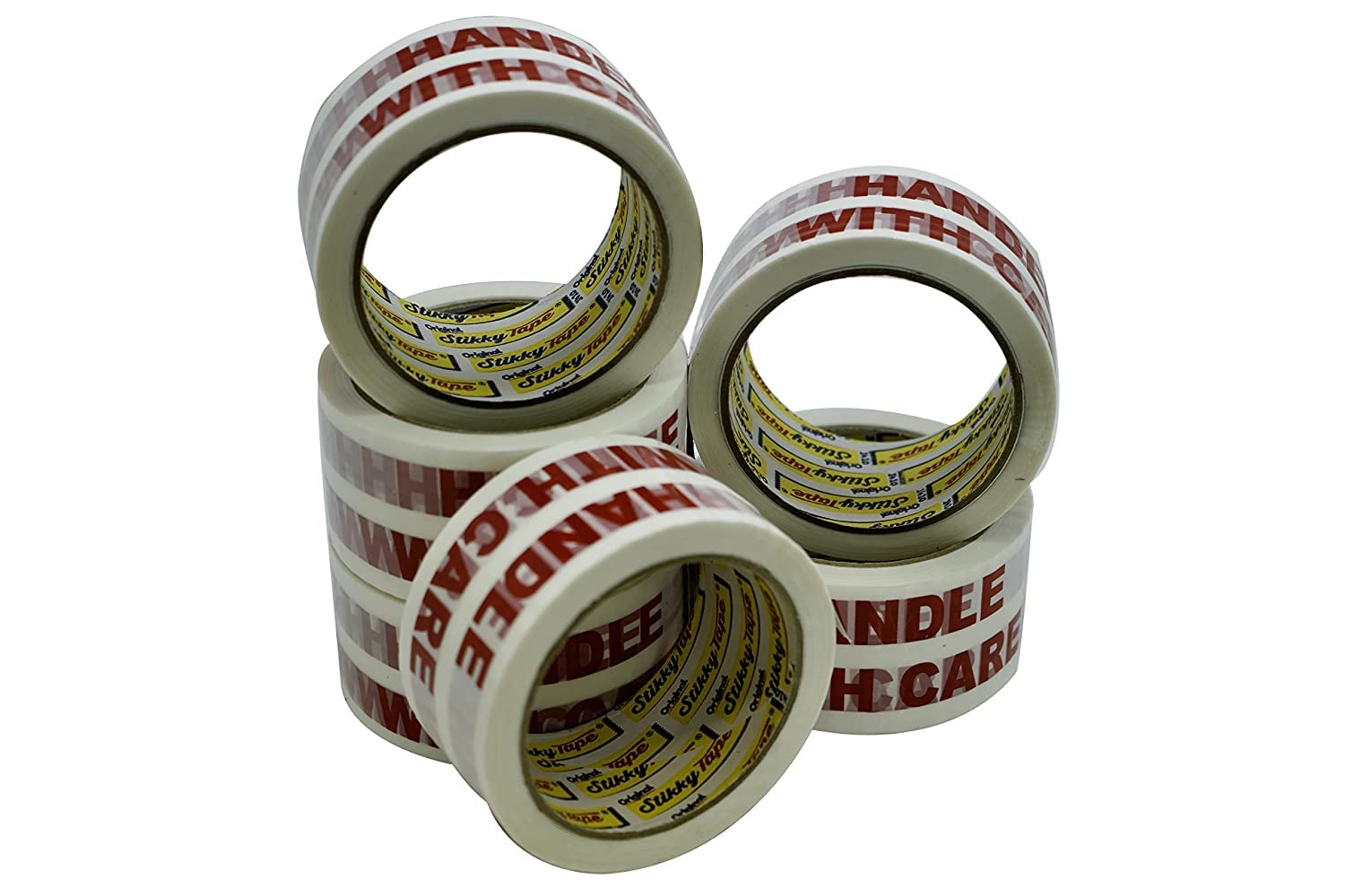 (6 pack) Stikky® Handle With Care Packaging Parcel Packing Tape Strong 48mm x 66m