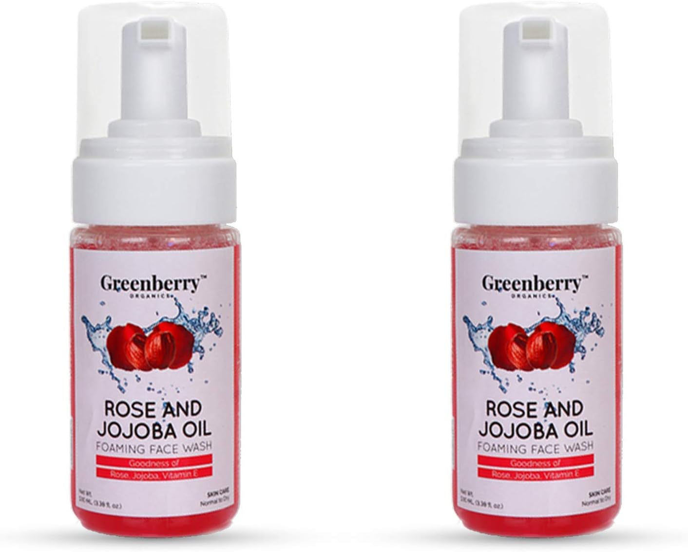 Greenberry Organics Rose & Jojoba oil foaming face wash with the goodness of Rose, Jojoba and Vitamin E Unisex pack of 2 (100ml x 2 bottles)