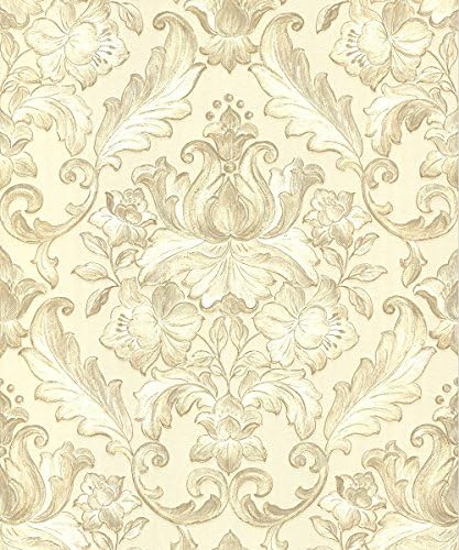 Muriva 20571 Style Rana Damask Cream Luxury Italian Heavyweight Paste The Wall Wallpaper 10.05m, Beige
