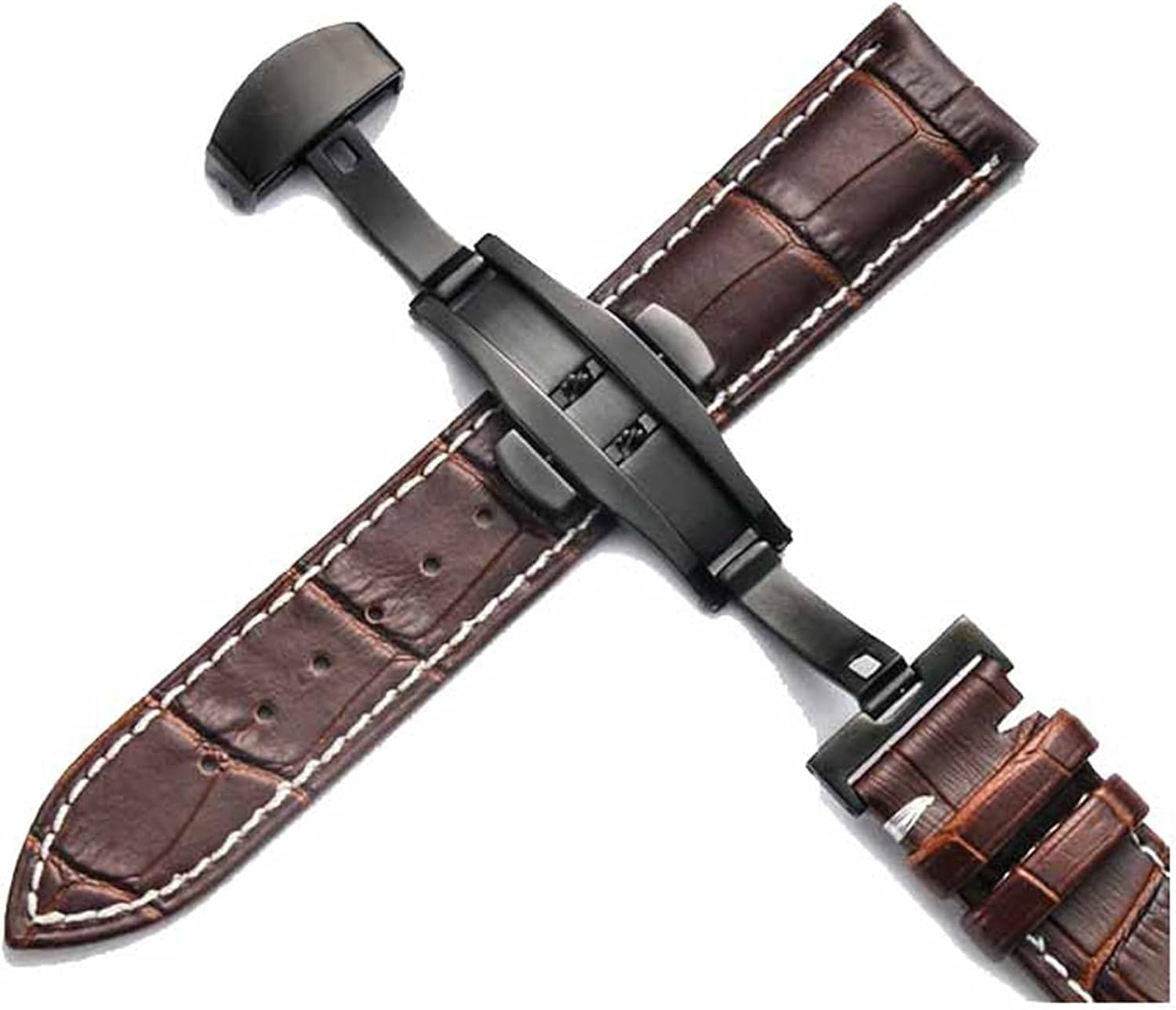 Leather Watchband with Butterfly Clasp 1424 mm Leather Watch Strap
