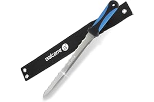 BaiCarre Stainless Steel Garden Knife with Blue Handle, 11" Double Side Utility Sod Cutter Lawn Repair Garden Knife with Nylon Sheath