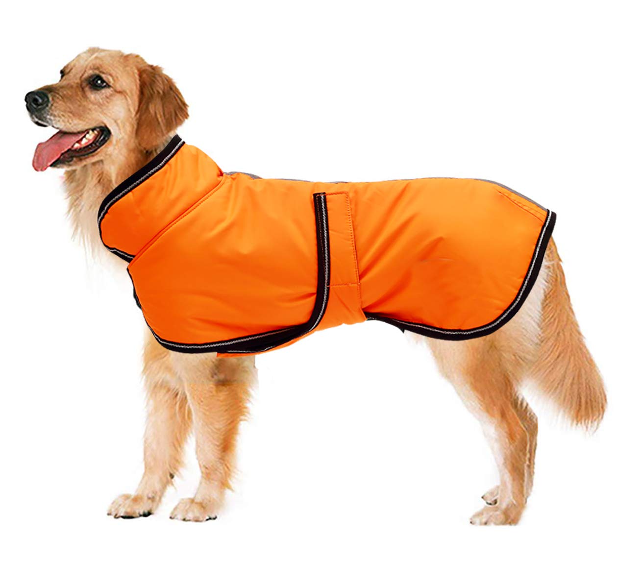 Geyecete Reflective Parka 300D Dog Coat, Waterproof Dog Jacket for Small Medium Large Dogs with Harness Hole-Orange-S