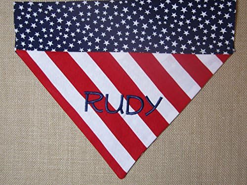 Personalized and Reversible Red White and Blue Patriotic Dog over the collar bandana
