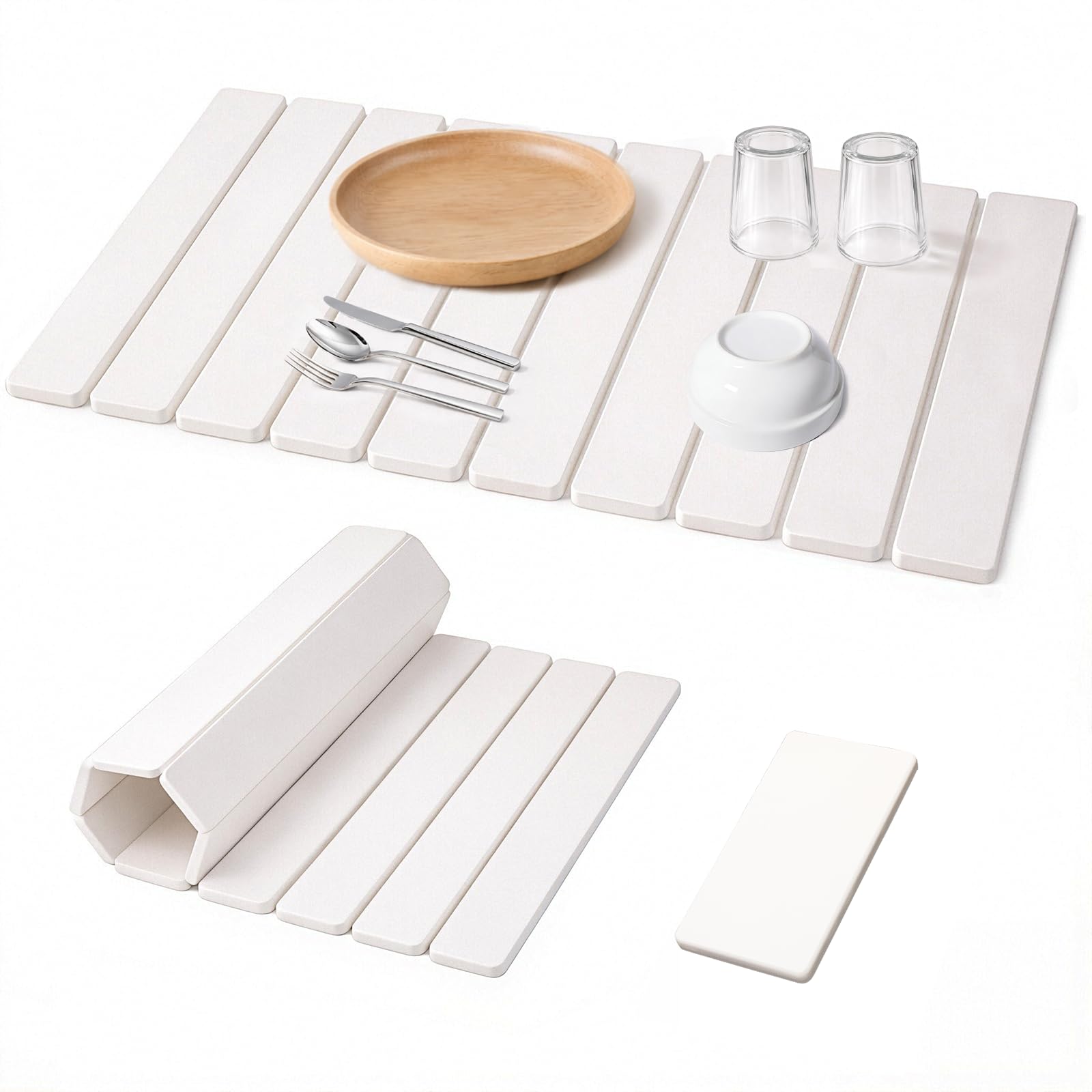 Photo 1 of 2 Pcs Large Stone Dish Drying Mat For Kitchen Counter, 24"×16" Collapsible Quick Stone Dry Dish Mat, Absorbent Diatomaceous Earth Mats For Bottles Cups Match Any Countertop (Modern 2, 24" x 16")