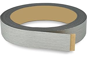 UNMAR Brushed Silver PVC 7/8 inch x 50 ft Edge Banding Peel Stick Tape Adhesive Metal Edging Veneer Aluminum Trim Flexible Strip Molding MDF Wood Cabinet Laminate Shelf Furniture Countertop Formica Plywood