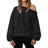 Fisoew Womens Off The Shoulder Sweatshirt Oversized Casual Long Sleeve Loose Fit Fall Pullover Tops Black