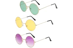 eyigylyo 3 Pieces Mardi Gras Sunglasses Gold Purple Green Round Hippie Glasses 60's Style for Mardi Gras Masquerade Costume Accessories Hippie Party Favor Accessories