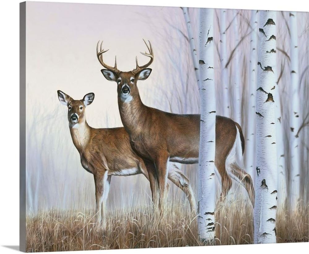 Deer in Birch Woods Canvas Wall Art Print, Deer Artwork