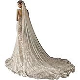 EllieHouse Womens Long Cathedral Length 1 Tier Pearl Wedding Bridal Veil With Metal Comb HD34