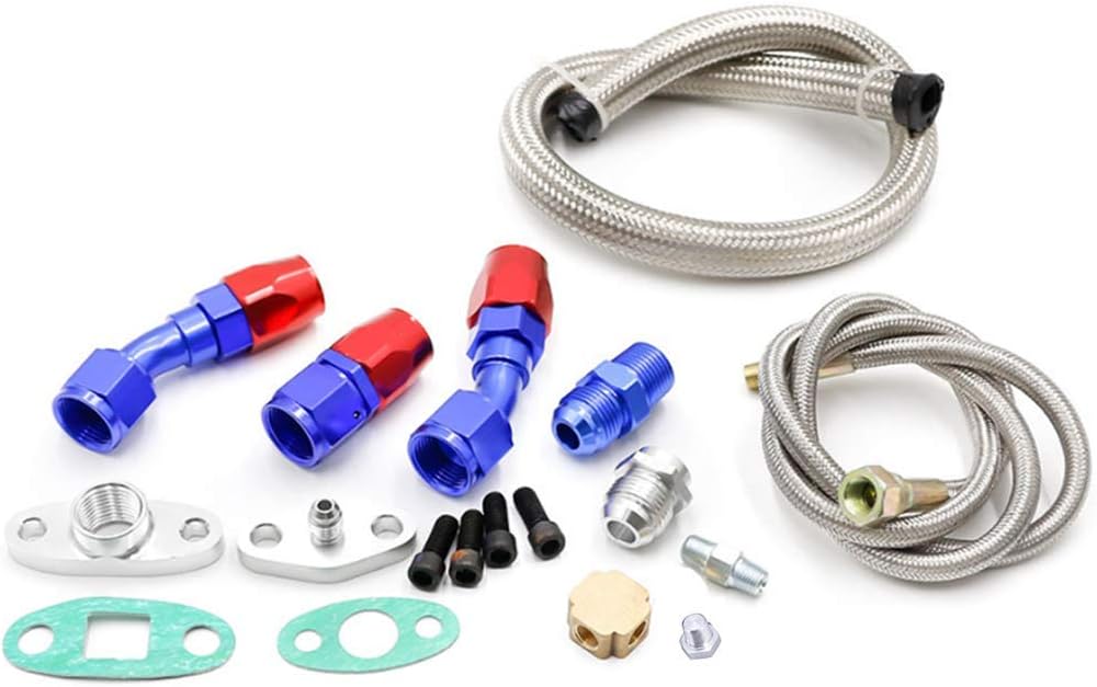 Templehorse Turbo Oil Drain Return Line Oil Feed Kit T3 T4 T04E T60 T61 T70 Silver