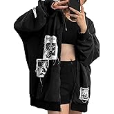 Alt Emo Clothes Women Oversized Zip Up Hoodies Rhinestone Y2k Aesthetic Skeleton Sweatshirts Grunge Gothic Jacket Streetwear