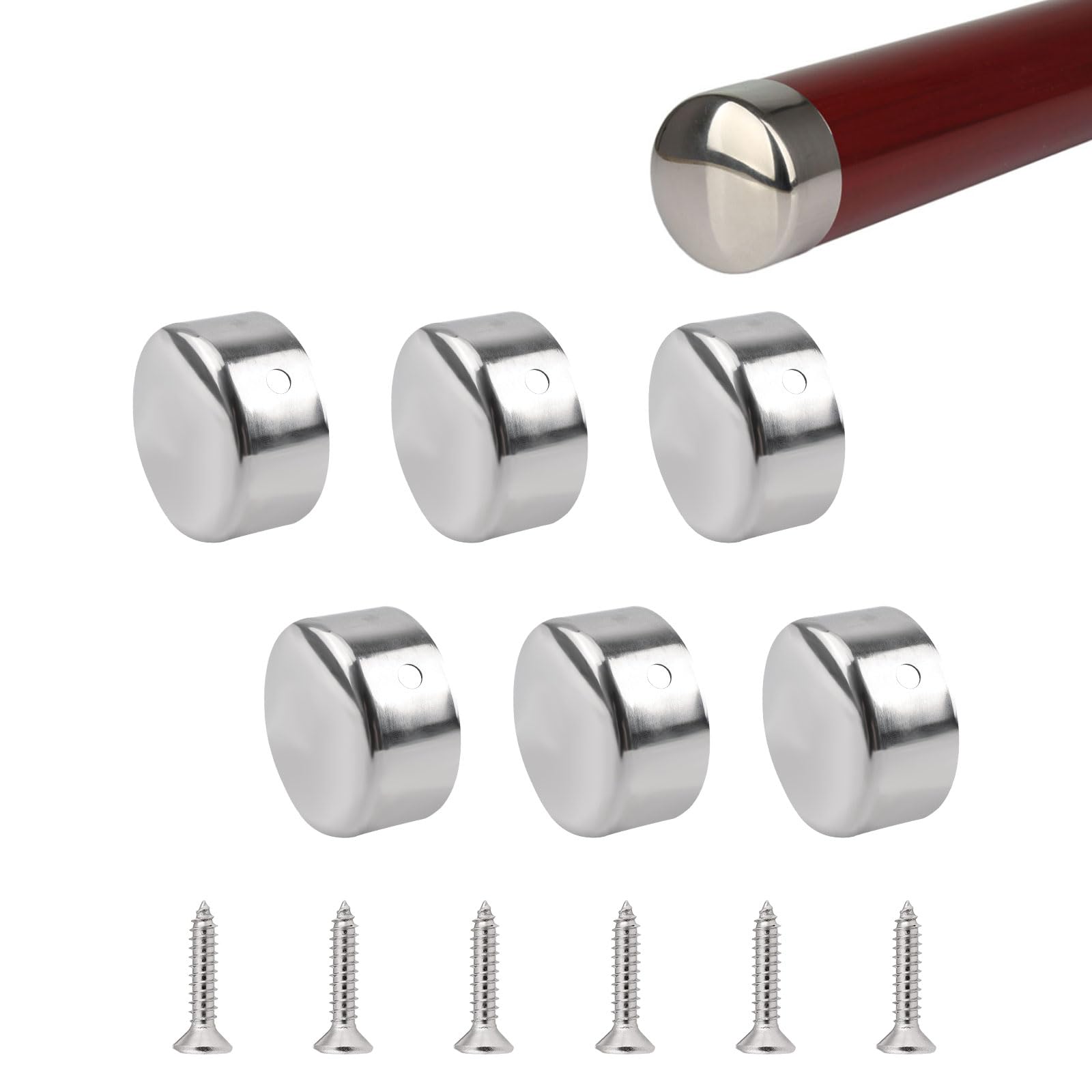 UFURMATE Handrail End Cap, 6PCS 45mm Inner Diameter Stainless Steel Round Handrail End Caps Staircase Steps Hand Rail End Cover Handrail Fittings