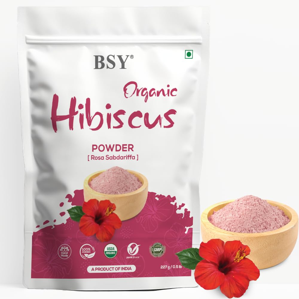 BSY Organic Hibiscus Powder - 227 g - 0.5 LB I Hibiscus powder for Hair I Natural Hair Conditioner I Face and Hair Mask I Organic powder for Hair, Health & Skin