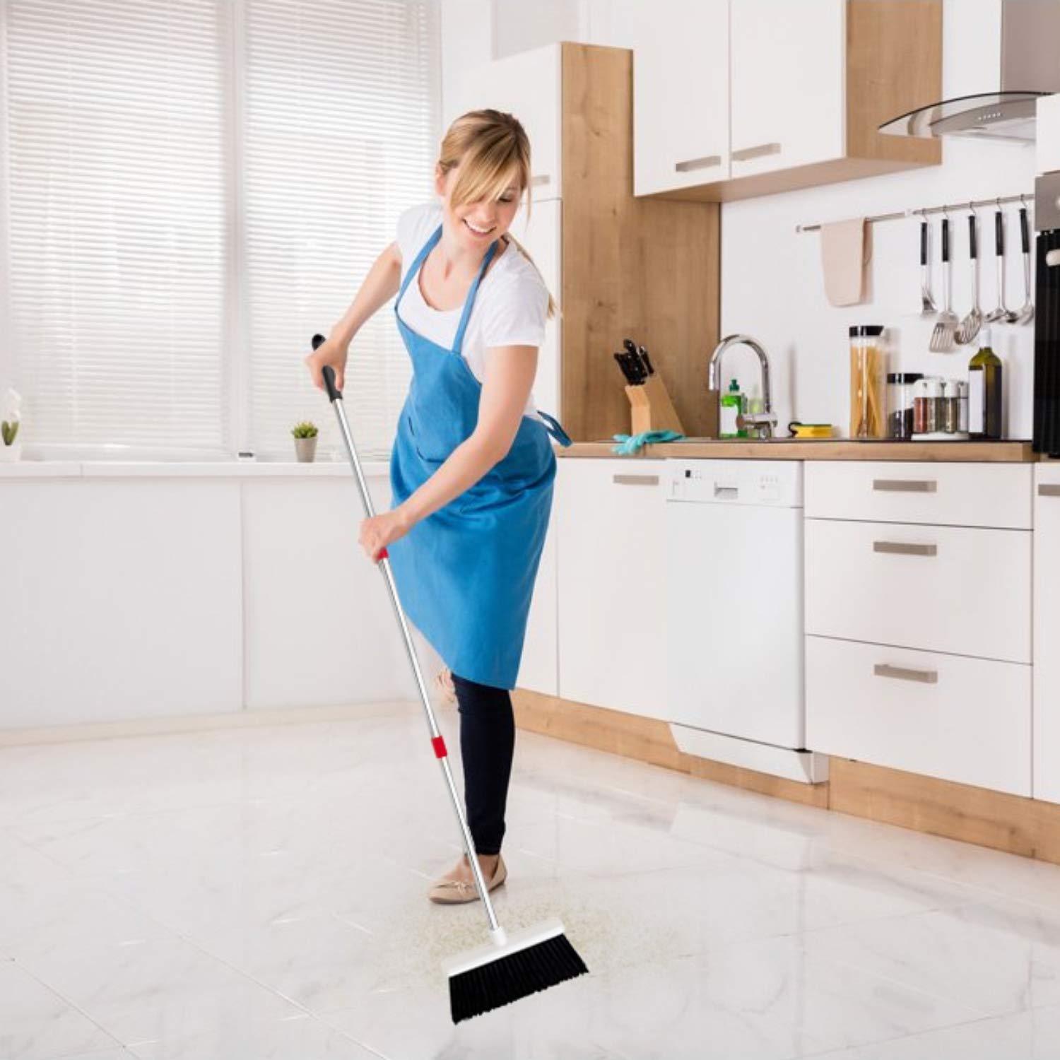 Broom and Dustpan Set - Strongest NO MORE TEARS 80% Heavier Duty - Upright Standing Dust Pan with Extendable Broomstick for Easy Sweeping - Easy Assembly Great Use for Home Kitchen Room Office Lobby: Industrial & Scientific