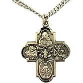 Religious Gifts Pewter Catholic Four-Way Cross Pendant with Bright Cut Accents, 1 3/8 Inch