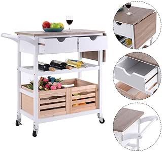 costway Rolling carrito de cocina isla carro drop-leaf W/CAJÓN DE