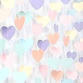 Pastel Rainbow Birthday Party-Decorations Streamers - 52FT Yellow Blue Mint Pink Purple Hanging Heart Garland Banner,Valentines Baby Bridal Shower Bachelorette Engagement Backdrop Decor Hugtmr
