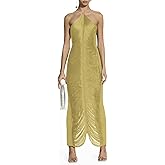 Women's Sexy Elegant Shiny Metallic Halter Midi Dress Sleeveless Backless Tassel Bodycon Party Club Cocktail Dresses