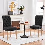 Yaheetech Upholstered Dining Chairs Set of 2 Black Fabric High Back view 2