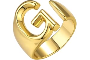 KeyStyle Bold Initial Letter Rings Adjustable, GoldChic Jewelry Women Gold Statement Ring Personalized Engraved Women’s Open Signet Ring for Party (Gold, White Gold, Black)