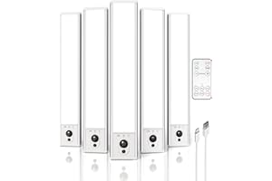 EZVALO 5 Pack Under Cabinet Lighting, Rechargeable Motion Sensor Light, LED Closet Lights Wireless, 5700K Dimmable, Timer, Magnetic, with Remote Control for Kitchen, Closet, Stair