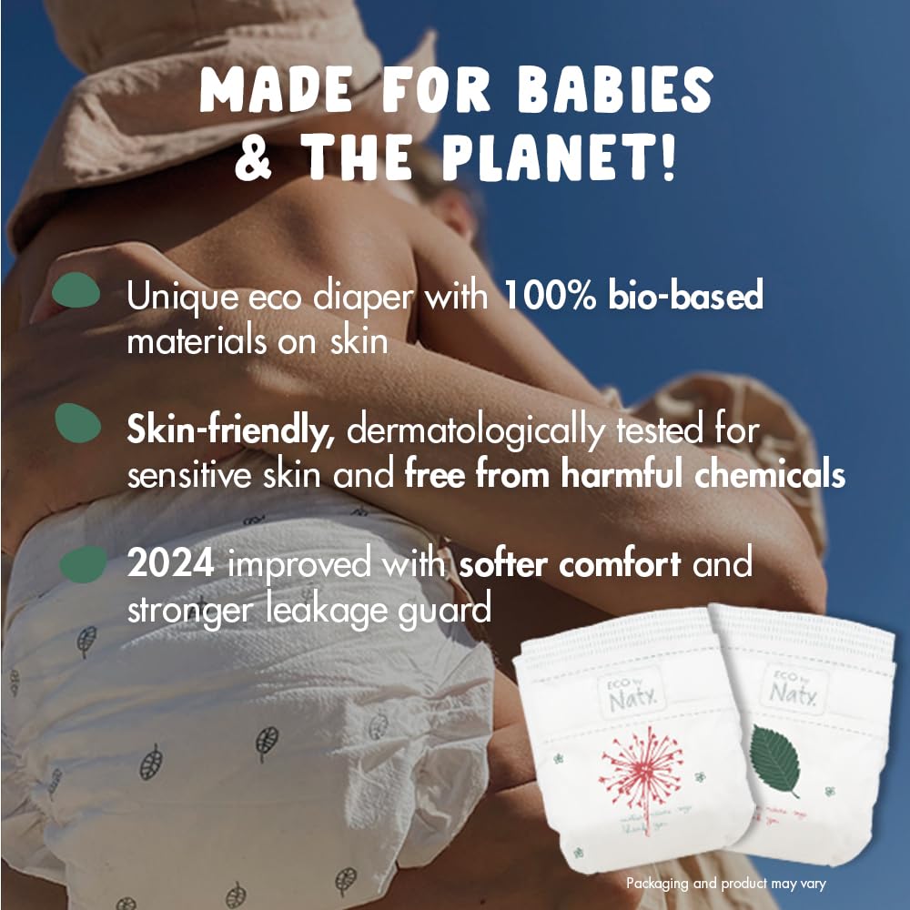 Eco by Naty Eco-Friendly Baby Diapers - 100% Plant-Based Materials on Skin, Soft, for Sensitive Skin & Super Absorbent (Size 3, 100 Count)
