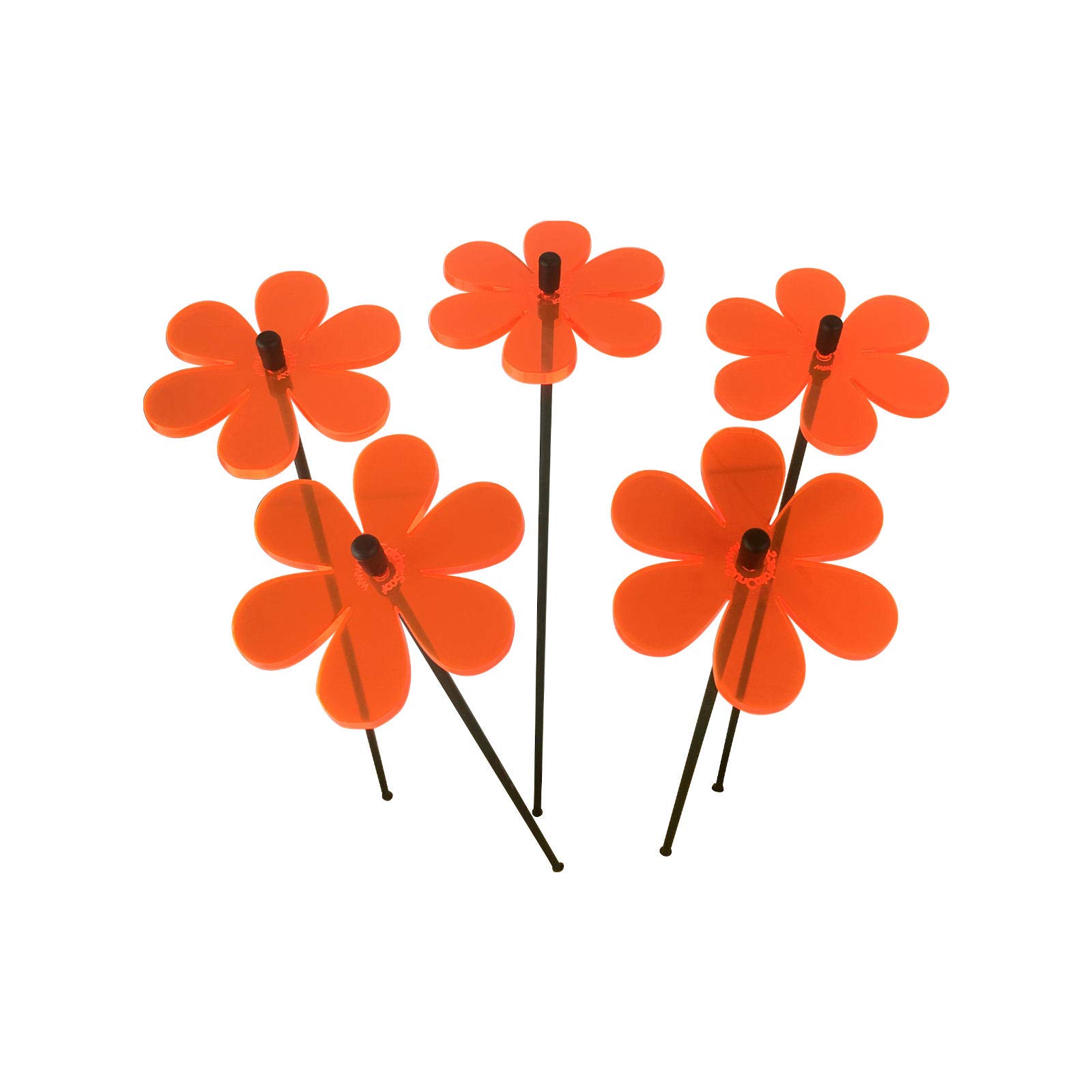 Sun Catcher Garden Decor Ornaments Daisy, Set of 5 Decorative Garden Stakes, 25cm/10'' high Outdoor Yard Accessory, Great Gardeners Gift, Colour:Orange