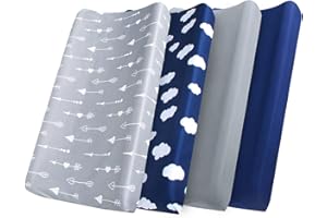 Chaning Pad Cover(32" x 16"), 4 Pack for Portable Change Pad, Change Pad Covers, Breathable & Soft Microfiber, Grey/Navy