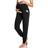 HIGHDAYS Maternity Pants with Pockets, Over Belly Maternity Leggings, Thick Pregnancy Joggers Sweatpants for Active Workout