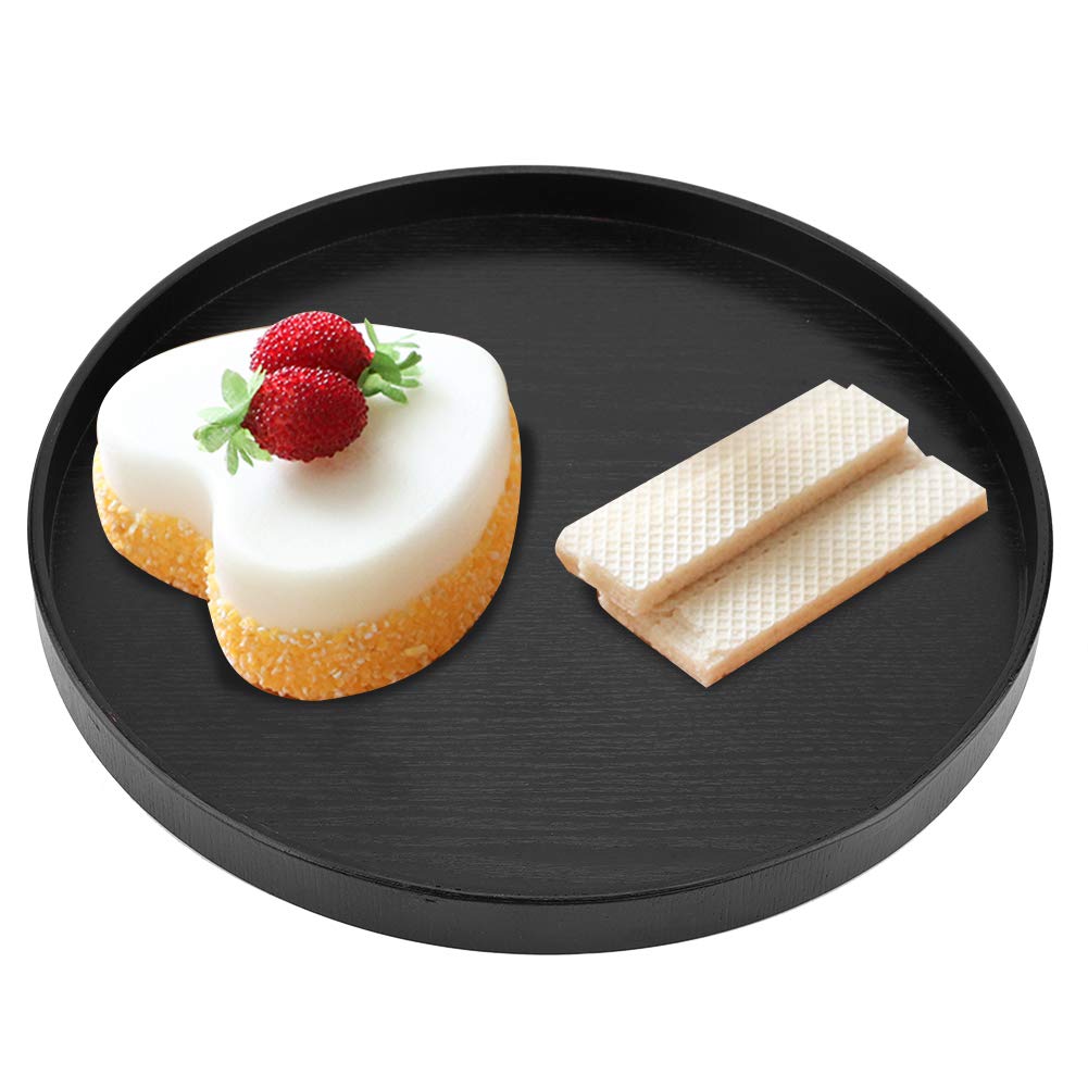 13'' Serving Tray, Wooden Round Serving Plate for Dessert Dishes Tea Coffee Snack Water Drink Platter