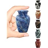 Marble Finish Keepsake Sharing Urn – Mini Metal Cremation Urn for Human or Pet Ashes – Small Memorial Token Urn with Velvet Bag & Funnel – A Perfect Tribute & Gift for Families (Exotic Blue)