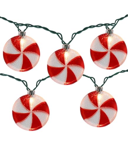 Jingles & Joy Pink Peppermint Candy LED String Lights – Battery Operated, 10 Lights, Indoor/Outdoor
