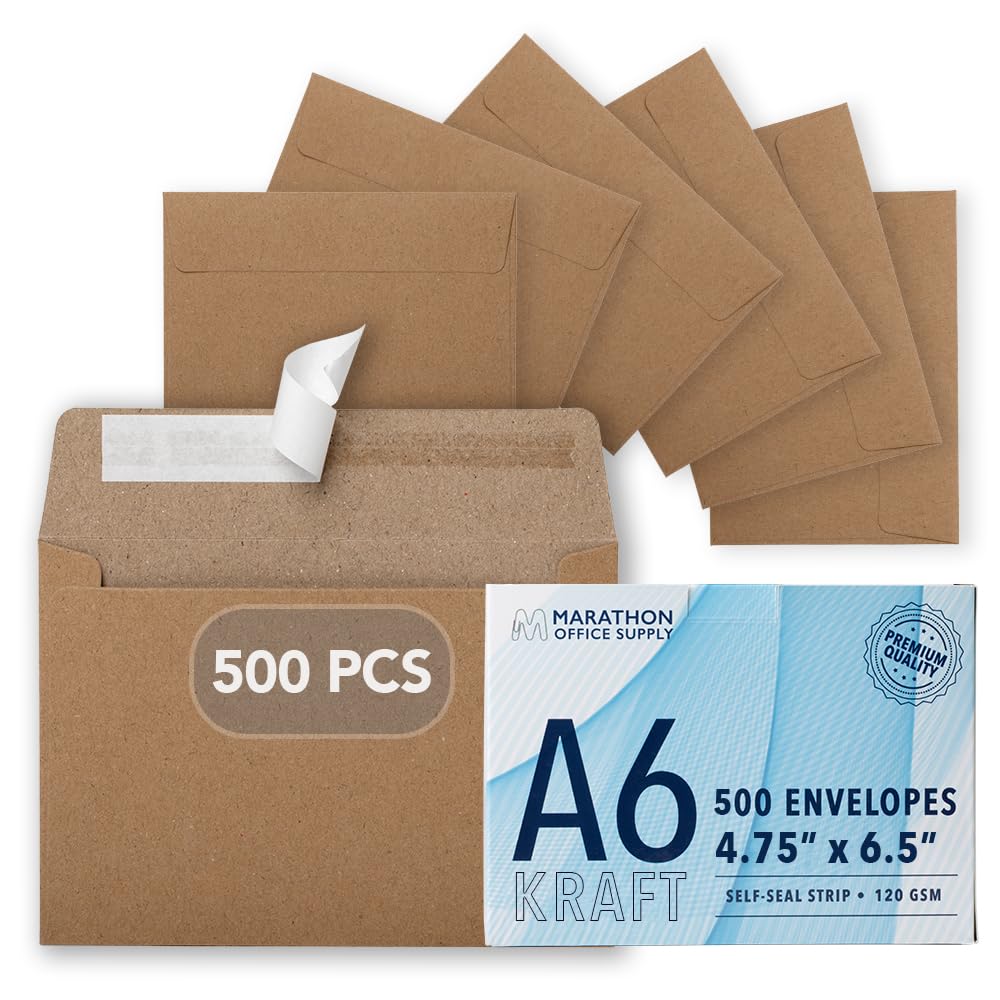 Photo 1 of MOS A6 Kraft Envelopes 4.75 x 6.5 Inch 500 Pack — Brown Self-Seal Heavyweight Invitation Envelopes for Greeting Cards, Gift Cards, Weddings, Business Mailings, Thank You Cards
