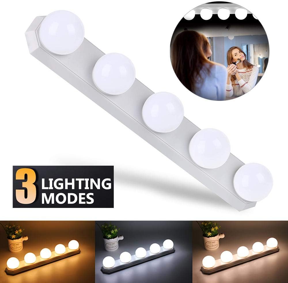 DokFin LED Vanity Mirror Lights Kit For Makeup, USB Rechargeable Cordless Portable Hollywood Mirror Lights Bar With 3 Adjustable Brightness And 5 Bulbs For Bathroom Dressing Room Vanity Table