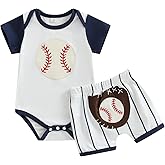Kavousa Baby Boy Baseball Outfit Baseball Embroidery Baby Bubble Romper Short Sleeve Jumpsuit Shorts Summer Outfits 2pc Set